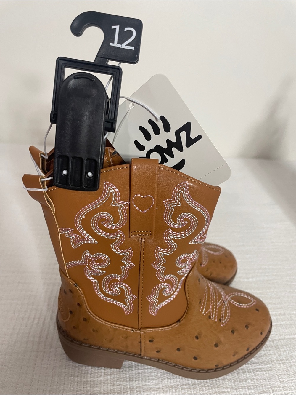 PAWZ Girls Brown Western Embroidered Pull-On Boots